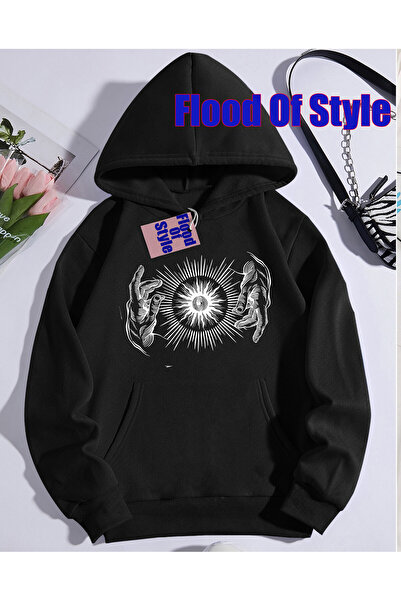 Flood Of Style Mână și față albe Minimalist cu imprimeu Biskilet Yaka Swea tr...