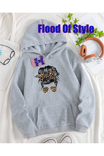 Flood Of Style Сива минималистична блуза с принт на велосипед