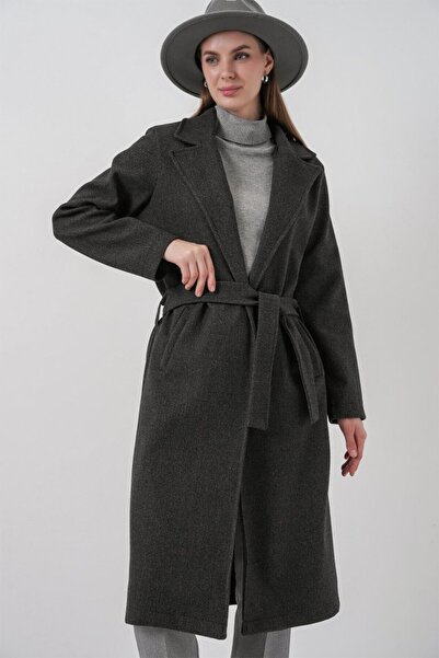 COjans 9118 Double-Breasted Collar Cashmere Coat - Anthracite