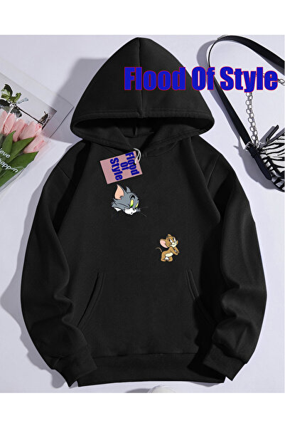 Flood Of Style Μαύρο φούτερ Tomjery Minimalist με τύπωμα με λαιμόκοψη