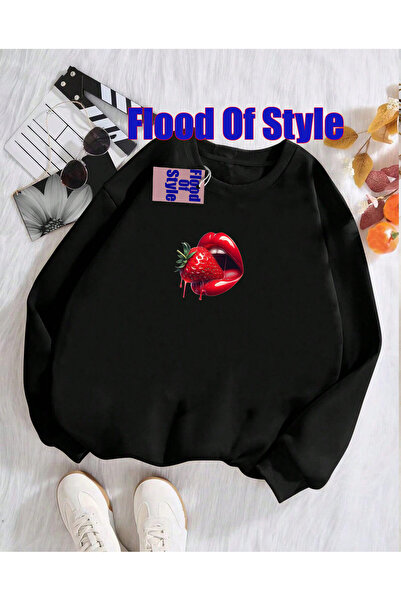 Flood Of Style Swea minimalistă cu guler cu imprimeu Biskilet de la Black Lip...