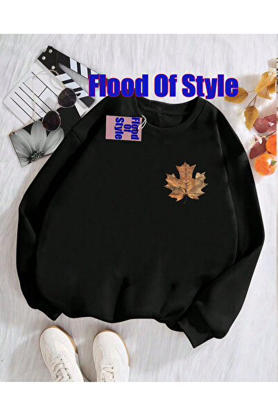Flood Of Style Black Earth Gazete Minimalist cu imprimeu Biskilet Swea cu guler tricou