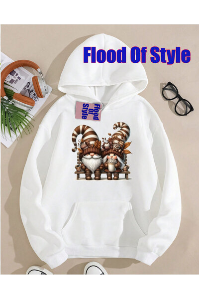 Flood Of Style Hanorac alb Love Minimalist cu imprimeu cu gâtul în formă de b...