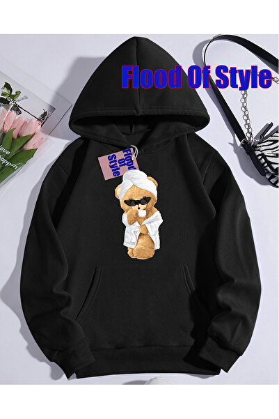 Flood Of Style Halat de baie negru AYICIK Minimalist cu imprimeu Biskilet Swe...