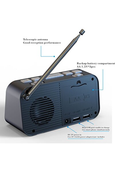 OEM Portable digital radio clock with LCD, FM stereo, dual alarm, high-quality plastic