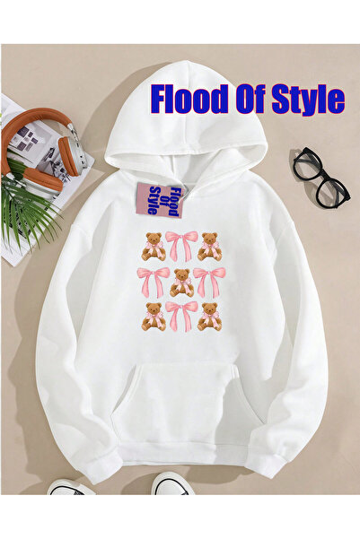 Flood Of Style Ursuleț alb cu pături, minimalist, cu imprimeu Biskilet, cu gu...