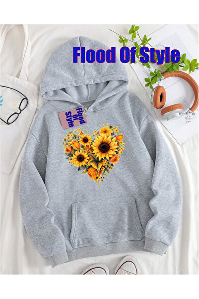 Flood Of Style Γκρι ΚΙΤΡΙΝΟ Φούτερ με μινιμαλιστικό λαιμόκοψη με τύπωμα