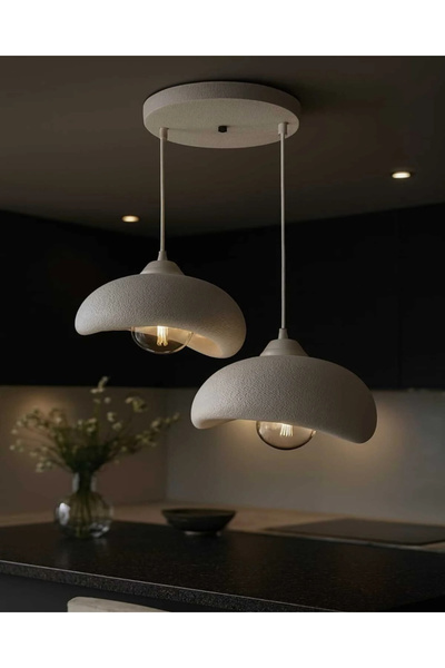 devirhesapdevri Beton Görünüm Naturel , Bohem Modern Rustik 2'li Sarkıt Avize...