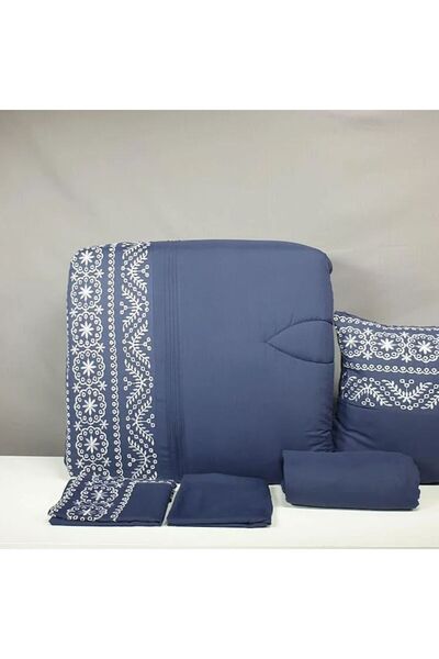 Reiashn Aisel Navy Blue Embroidered 5-Piece Summer Single and a Half Bedspread