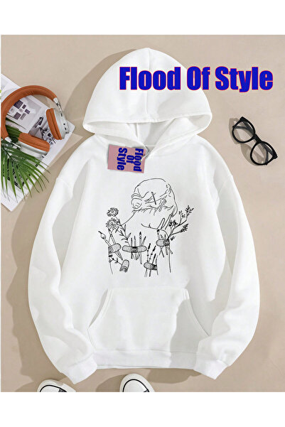 Flood Of Style Λευκό μπλουζάκι με λαιμόκοψη Minimalist με τύπωμα Biskilet