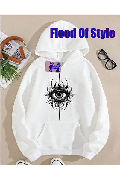 Flood Of Style Γκρι μονόχρωμο μινιμαλιστικό φούτερ με λαιμόκοψη με τύπωμα