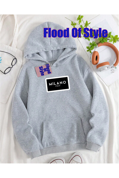 Flood Of Style سويت شيرت رمادي ميلانو مينيماليست مطبوع برقبة دائرية