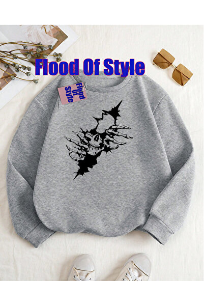 Flood Of Style Μαύρο φούτερ με μινιμαλιστικό λαιμόκοψη με τύπωμα