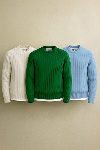 pepule 3 Pieces Economic Package Thick Men's Crew Neck Knitwear Sweater