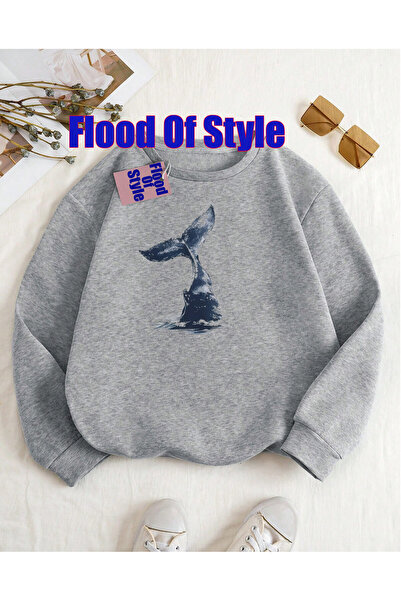 Flood Of Style Grey Fish Minimalist cu imprimeu Biskilet Guler Swea tricou