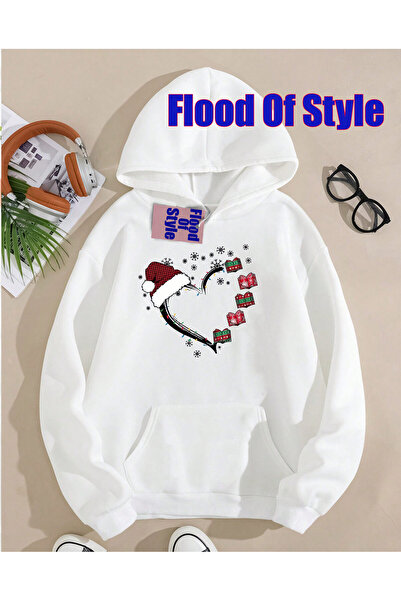 Flood Of Style Бяла коледна минималистична блуза с принт на велосипед