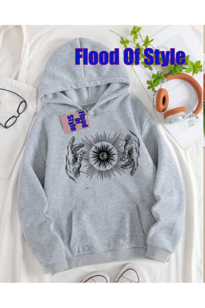 Flood Of Style Μαύρο μινιμαλιστικό φούτερ με λαιμόκοψη με τύπωμα για τα χέρια...