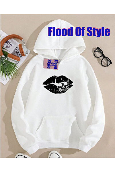 Flood Of Style Γκρι φούτερ με μινιμαλιστικό γιακά με τύπωμα Biskilet