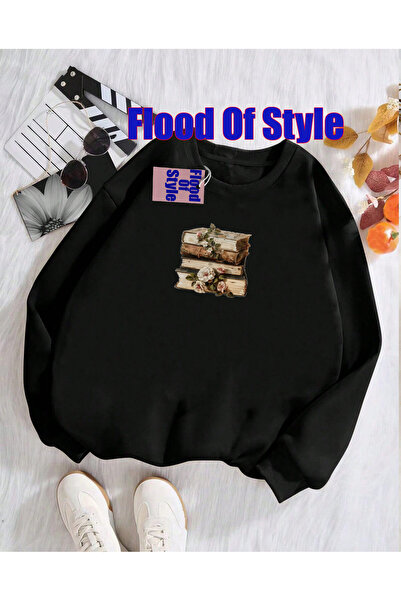 Flood Of Style Μαύρο μπλουζάκι με μινιμαλιστικό γιακά με τύπωμα Biskilet