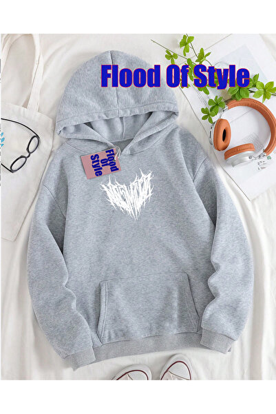 Flood Of Style Γκρι μπλουζάκι Barants Minimalist με τύπωμα με λαιμόκοψη
