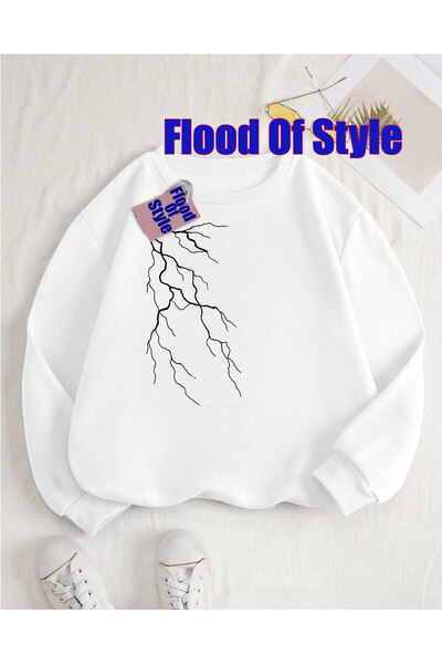 Flood Of Style Φούτερ με λαιμόκοψη White Lightning Minimalist με τύπωμα