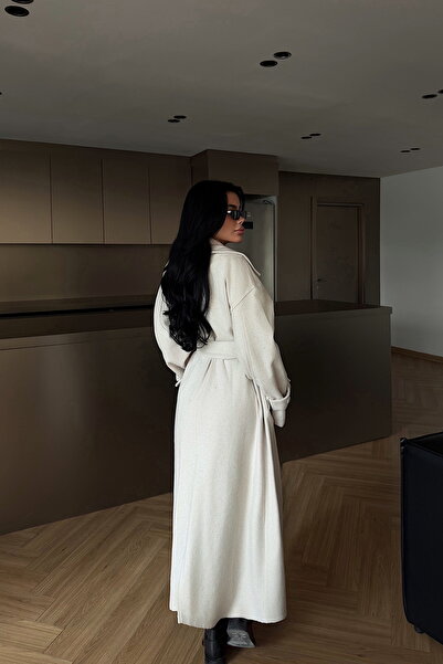 Eyyo White Mathily Belt Detail Coat Ate-4206