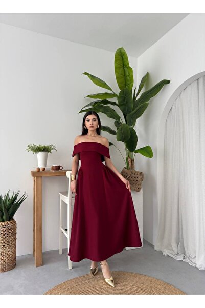 ETİKAFASHION Madonna Yaka Kloş Elbise