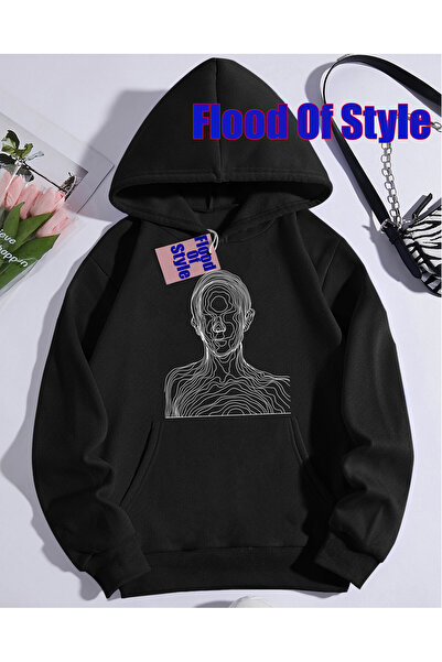 Flood Of Style Λευκή γραμμή ανθρώπινη μινιμαλιστική μπλούζα με λαιμόκοψη με τ...