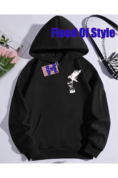 Flood Of Style Black Sand SAAT Minimalist cu imprimeu Biskilet Yaka Sweatshirt