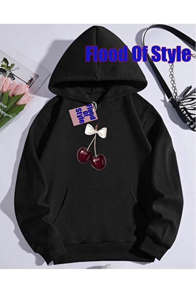 Flood Of Style Swea minimalistă cu imprimeu Biskilet cu guler în formă de cir...