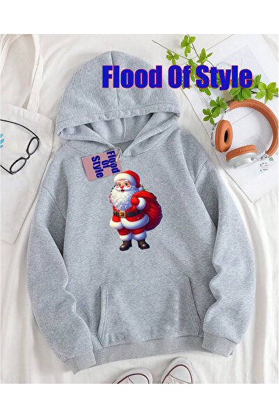 Flood Of Style Γκρι Χριστουγεννιάτικο μινιμαλιστικό φούτερ με λαιμόκοψη με τύ...