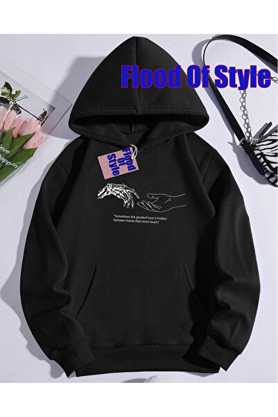 Flood Of Style Imposibilitatea albă Minimalist cu imprimeu Biskilet Yaka Swea...