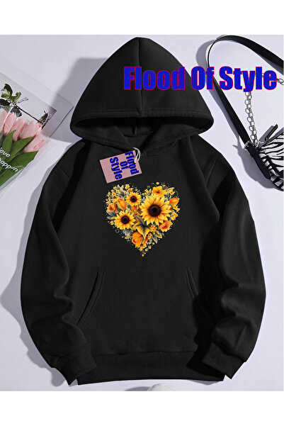 Flood Of Style Μαύρο ΚΙΤΡΙΝΟ Φούτερ με μινιμαλιστικό λαιμόκοψη με τύπωμα Bisc...