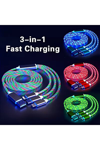 OEM 3 in 1 Charging Cable with LED – iPhone/Type-C/Micro, 1m, Durable TPE