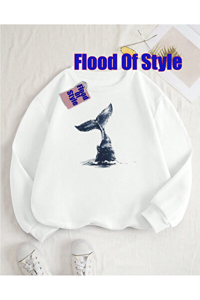 Flood Of Style Φούτερ με λαιμόκοψη με μινιμαλιστικό σχέδιο White Fish με τύπωμα