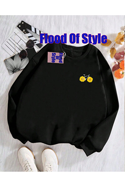 Flood Of Style Sweatshirt cu guler Biskilet imprimat minimalist cu bicicletă ...