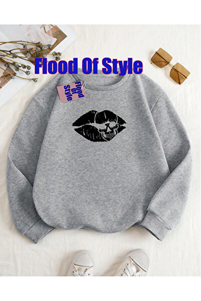 Flood Of Style Φούτερ με μαύρο γιακά μινιμαλιστικό στυλ με τύπωμα