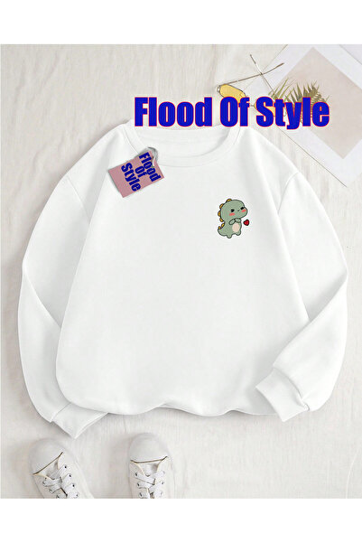 Flood Of Style Dinozaur gri Minimalist cu imprimeu Biskilet Swea tricou