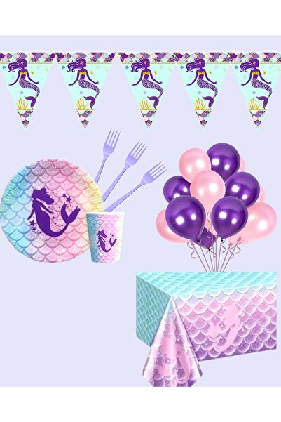 Evabrite Mermaid Themed Party Set for 16 People - Birthday Celebration Supplies