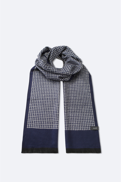 Avva Men's Navy Blue Patterned Tassel Shawl A52Y9405