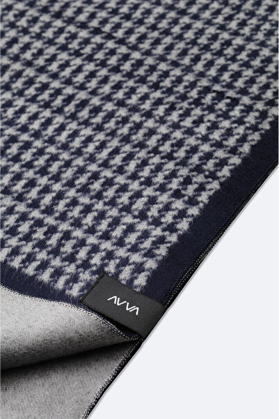 Avva Men's Navy Blue Patterned Tassel Shawl A52Y9405