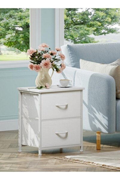 DASEN 45x30x51cm Bedside Table Nightstand with Fabric Drawers - White
