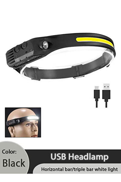 Generic USB headlamp, IPX4 waterproof, with horizontal white light, LED rechargeable headlamp, 6 modes