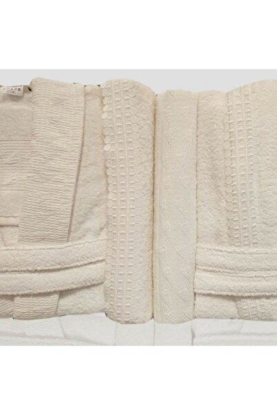Reiashn Famliy Turkish 100% Cotton Lace Robe Set, Off-White, 13 Pieces