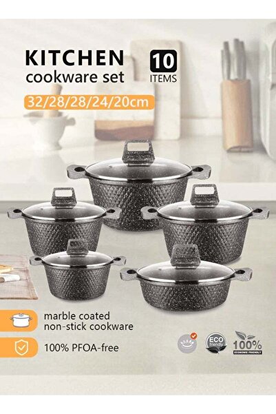 Arabest 10-Piece Kitchen Cookware set, Casserole Set And Frying Pan With Non Stick Cookware sets(Black)