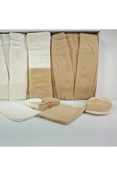 Reiashn Jacqueline Encrusted and Beige Bathrobe Set