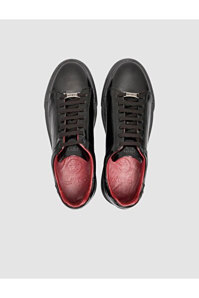 Cabani Ανδρικά αθλητικά παπούτσια από 100% γνήσιο δέρμα με κορδόνια σε μαύρο χρώμα