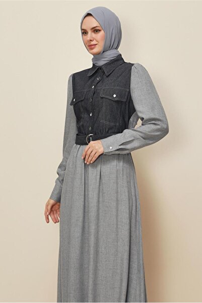 Alvina Belted Denim Detailed Dress 46052