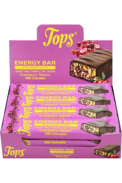 Tops لوح شوكولاتة الطاقة، حليب التوت والزبيب، 50 غرام، خالي من السكر، عبوة من...