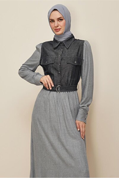 Alvina Belted Denim Detailed Dress 46052